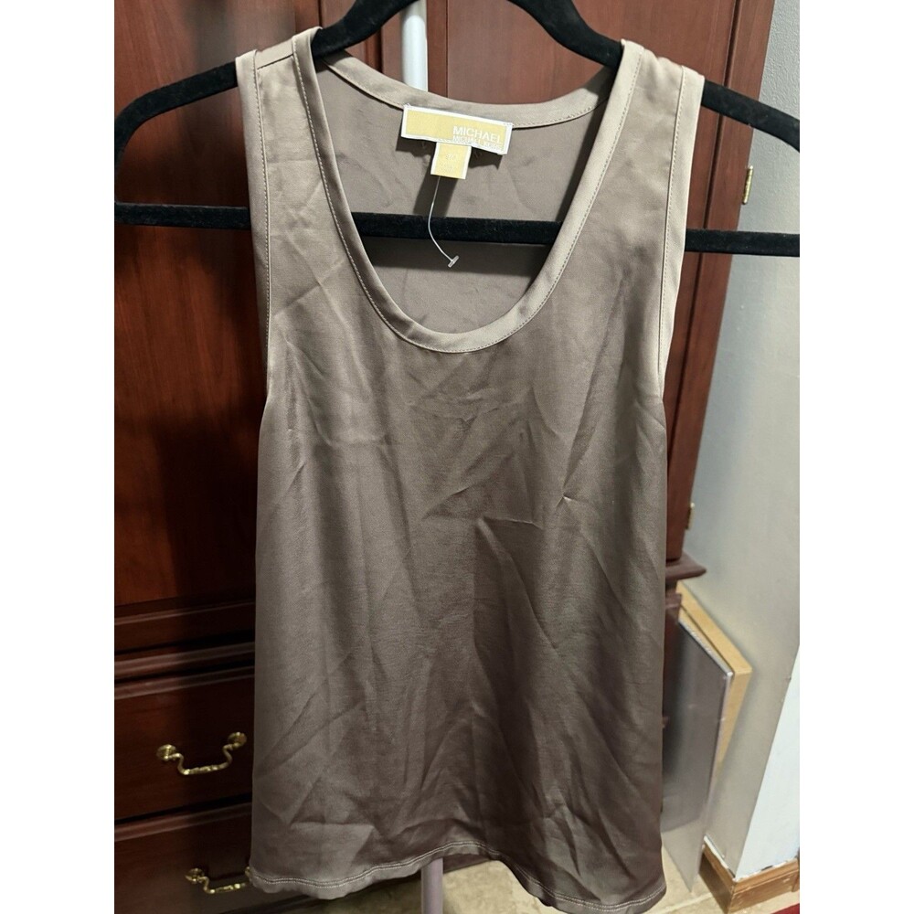 Michael Kors Brown Tank Round Neck Sleeveless Top With Curved Hem SP